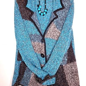 JM Collection color block granny core, cottage core, snap cardigan.